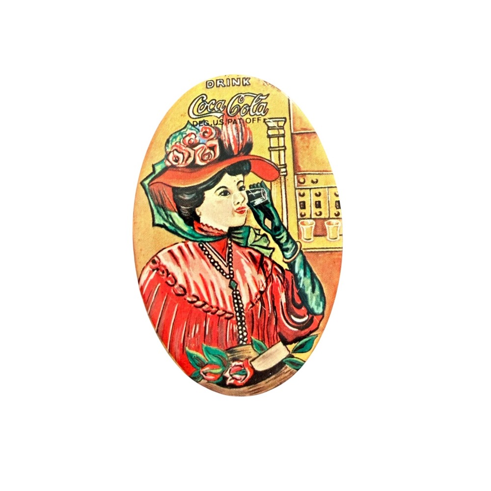 Vintage Coca-Cola Travel Sewing Kit Oval Tin Victorian Lady Made in Hong Kong